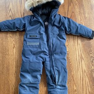 Canada Goose Kids Blue Snowsuit with Fur Trim